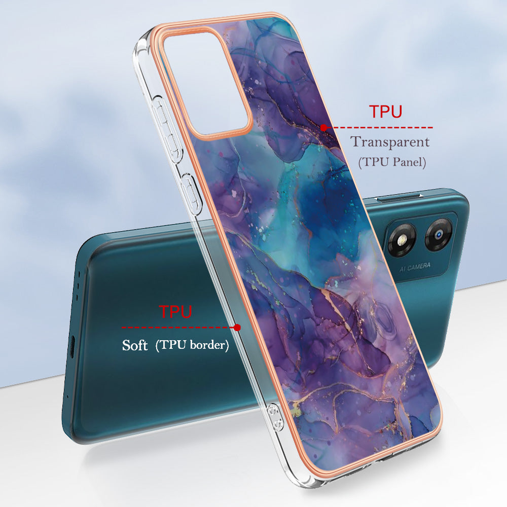 TPU Phone Case for Motorola Moto E13 4G , YB IMD Series-16 Style E Marble Pattern 2.0mm Electroplating IMD Phone Cover