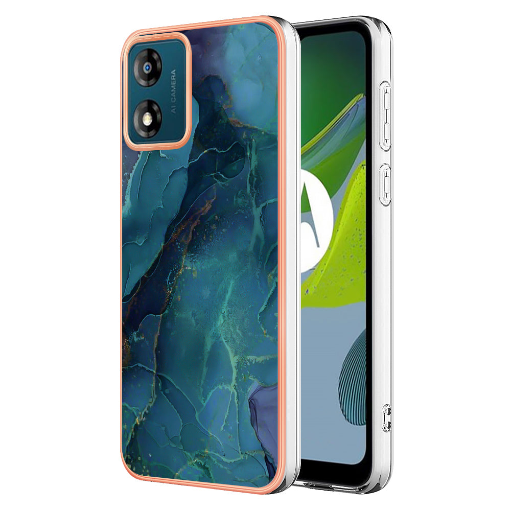 TPU Phone Case for Motorola Moto E13 4G , YB IMD Series-16 Style E Marble Pattern 2.0mm Electroplating IMD Phone Cover