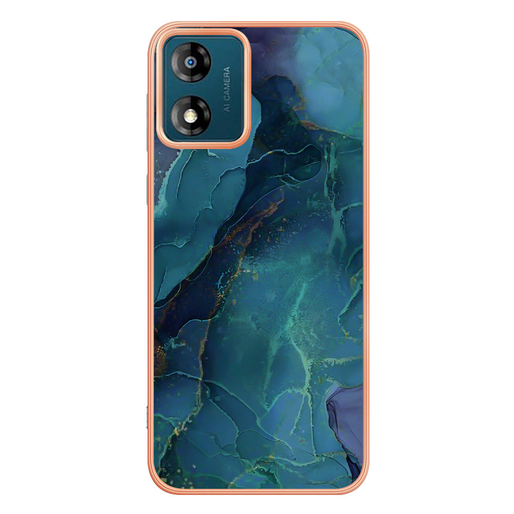 TPU Phone Case for Motorola Moto E13 4G , YB IMD Series-16 Style E Marble Pattern 2.0mm Electroplating IMD Phone Cover