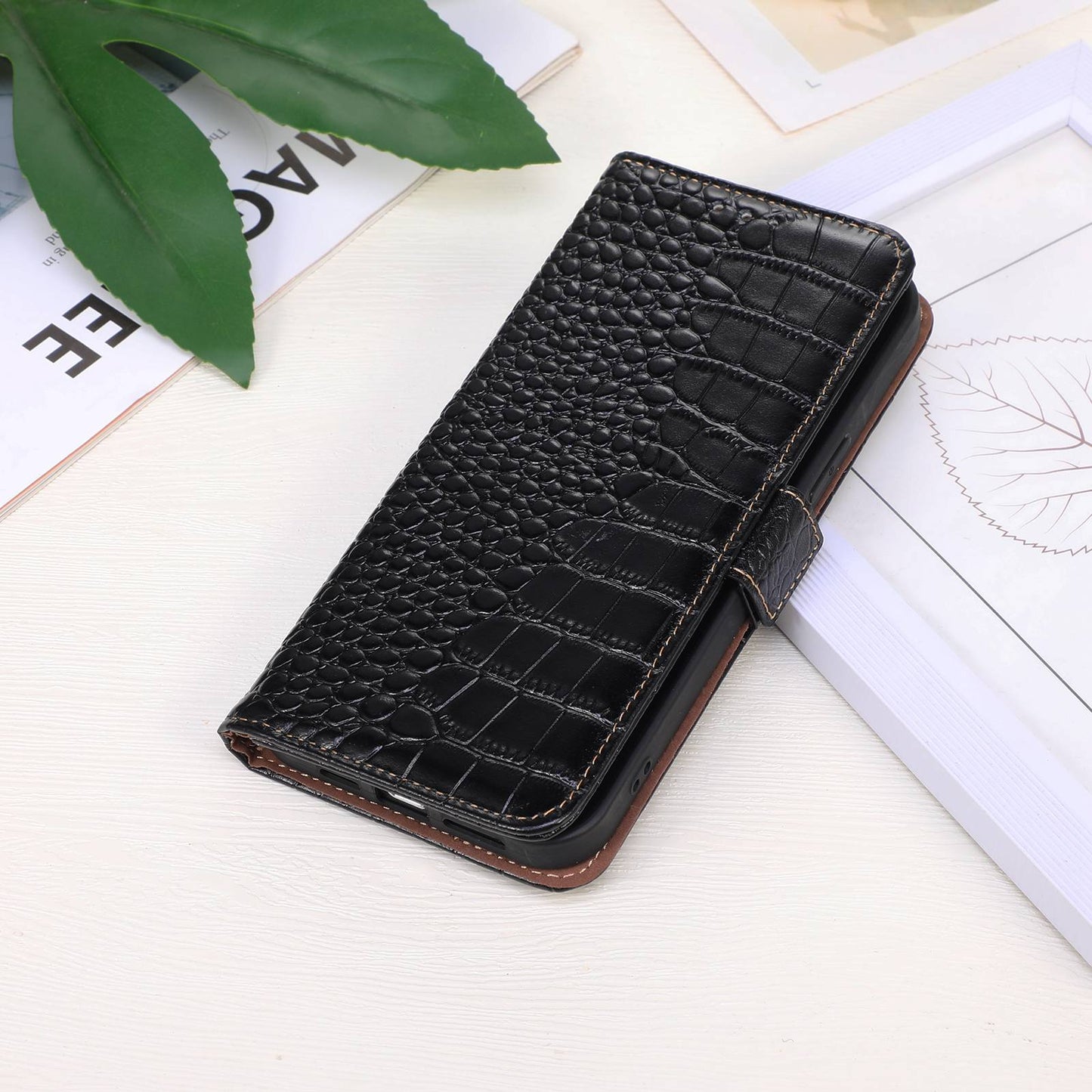 For Nokia G22 RFID Blocking Wallet Phone Case Crocodile Texture Genuine Cow Leather Stand Cover
