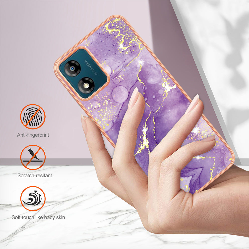 For Motorola Moto E13 4G YB IMD Series-2 Marble Pattern Phone Case Electroplating IMD TPU Cover