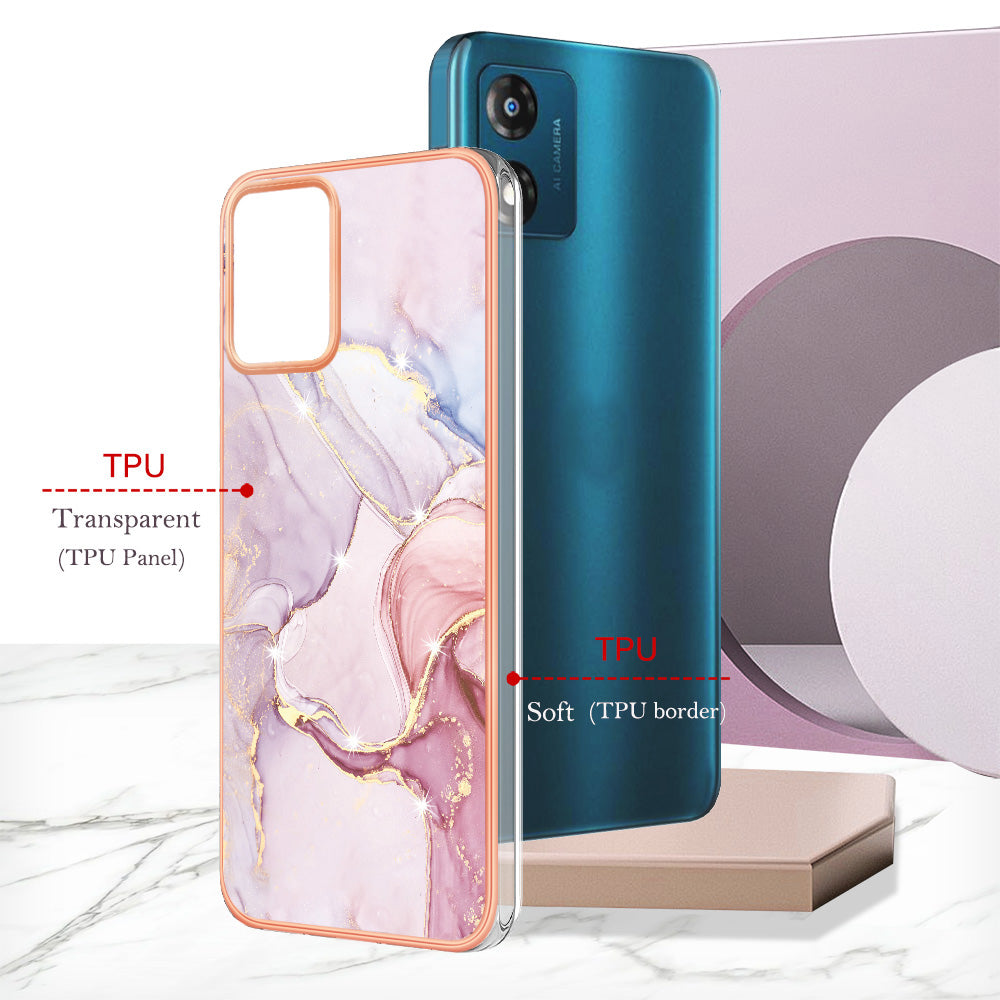 For Motorola Moto E13 4G YB IMD Series-2 Marble Pattern Phone Case Electroplating IMD TPU Cover
