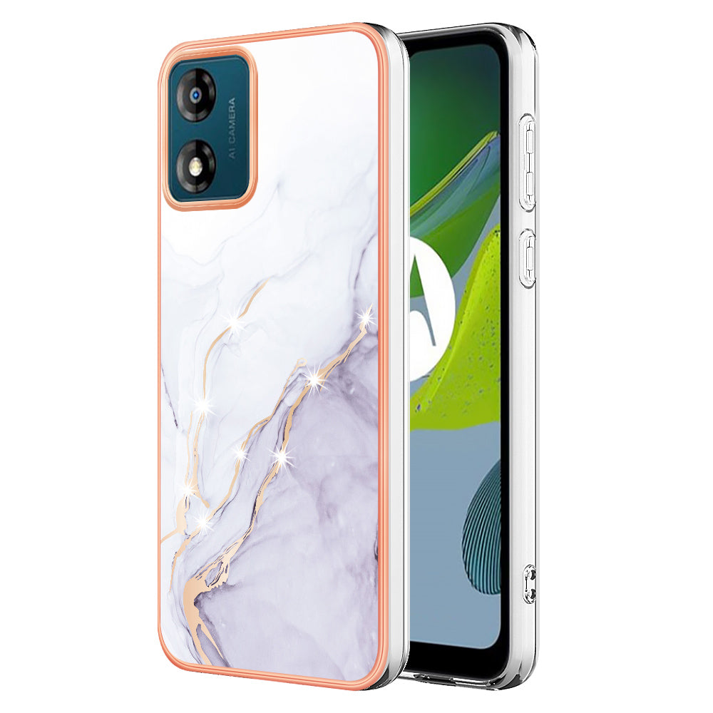For Motorola Moto E13 4G YB IMD Series-2 Marble Pattern Phone Case Electroplating IMD TPU Cover