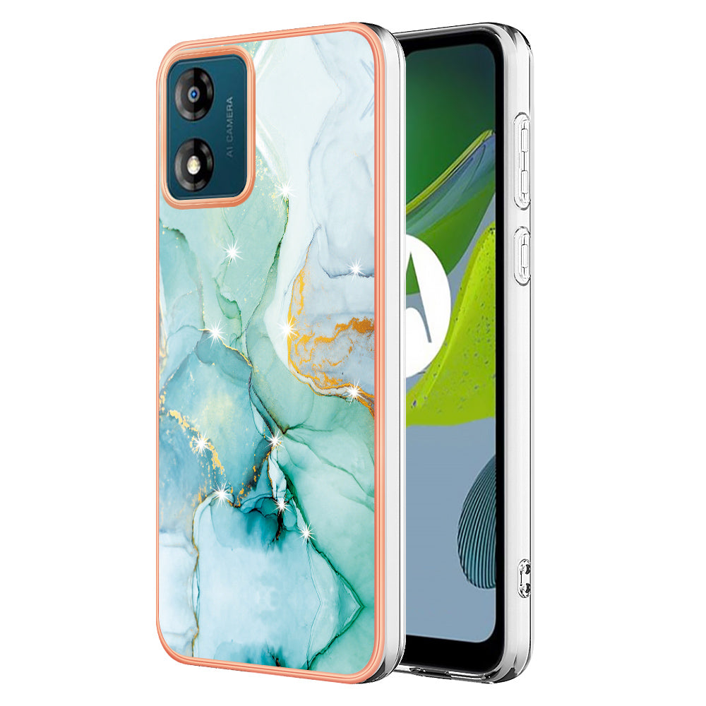 For Motorola Moto E13 4G YB IMD Series-2 Marble Pattern Phone Case Electroplating IMD TPU Cover