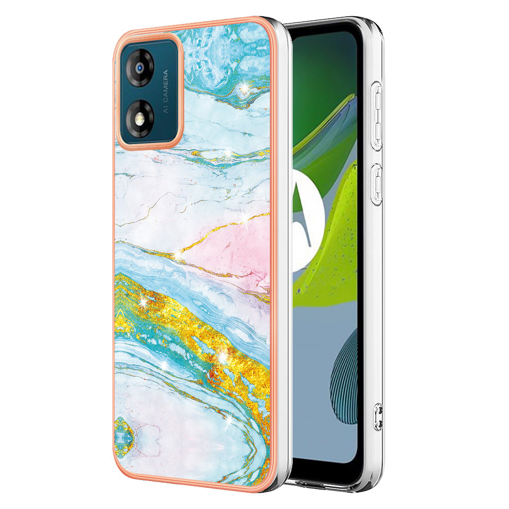 For Motorola Moto E13 4G YB IMD Series-2 Marble Pattern Phone Case Electroplating IMD TPU Cover