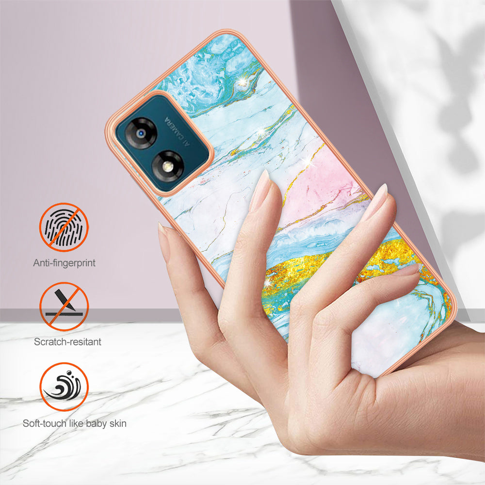 For Motorola Moto E13 4G YB IMD Series-2 Marble Pattern Phone Case Electroplating IMD TPU Cover