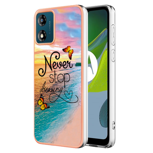 YB IMD Series-1 for Motorola Moto E13 4G Electroplating Phone Case Marble Floral Pattern TPU IMD Cover