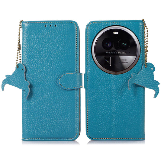 Litchi Texture Cover for Oppo Find X6 , RFID Blocking Phone Wallet Case Genuine Cow Leather Stand Shell
