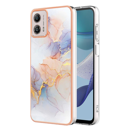 YB IMD Series-1 Phone Case for Motorola Moto G53 5G / G23 4G / G13 4G , Marble Floral Pattern IMD TPU Cover