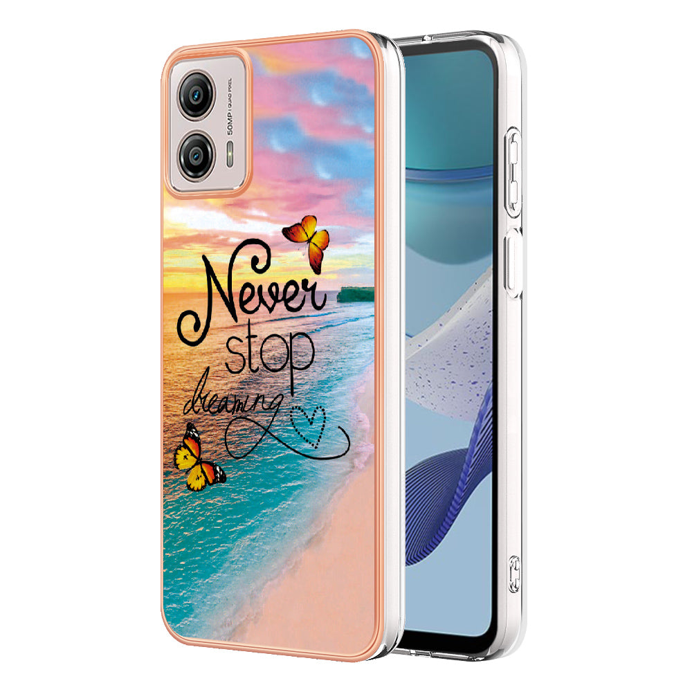 YB IMD Series-1 Phone Case for Motorola Moto G53 5G / G23 4G / G13 4G , Marble Floral Pattern IMD TPU Cover