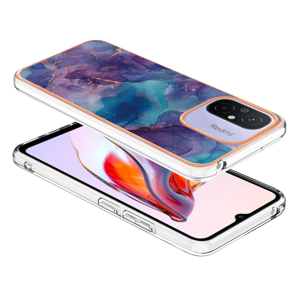For Xiaomi Redmi 12C 4G / 11A 4G YB IMD Series-16 Style E Phone Case 2.0mm Electroplating IMD Marble Pattern TPU Cover