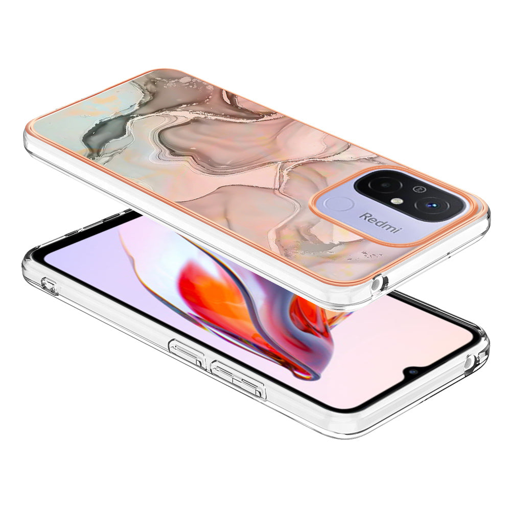 For Xiaomi Redmi 12C 4G / 11A 4G YB IMD Series-16 Style E Phone Case 2.0mm Electroplating IMD Marble Pattern TPU Cover
