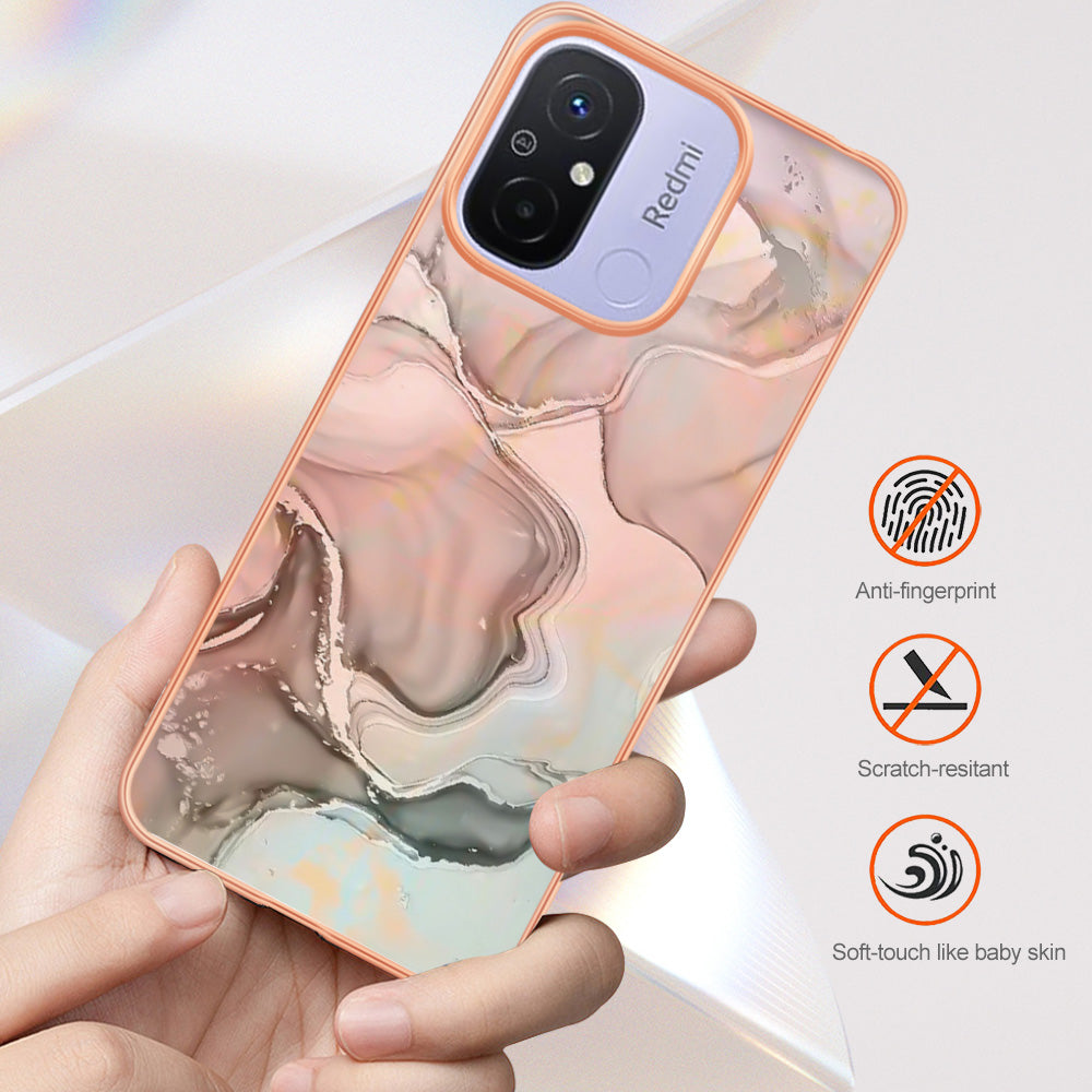 For Xiaomi Redmi 12C 4G / 11A 4G YB IMD Series-16 Style E Phone Case 2.0mm Electroplating IMD Marble Pattern TPU Cover