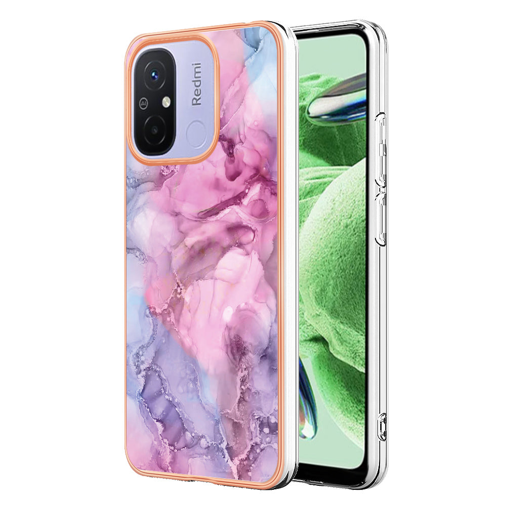 For Xiaomi Redmi 12C 4G / 11A 4G YB IMD Series-16 Style E Phone Case 2.0mm Electroplating IMD Marble Pattern TPU Cover