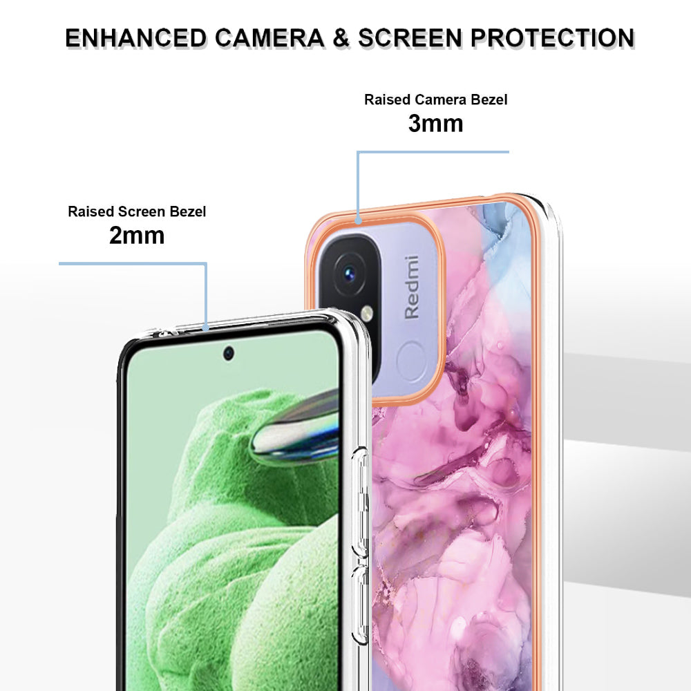 For Xiaomi Redmi 12C 4G / 11A 4G YB IMD Series-16 Style E Phone Case 2.0mm Electroplating IMD Marble Pattern TPU Cover