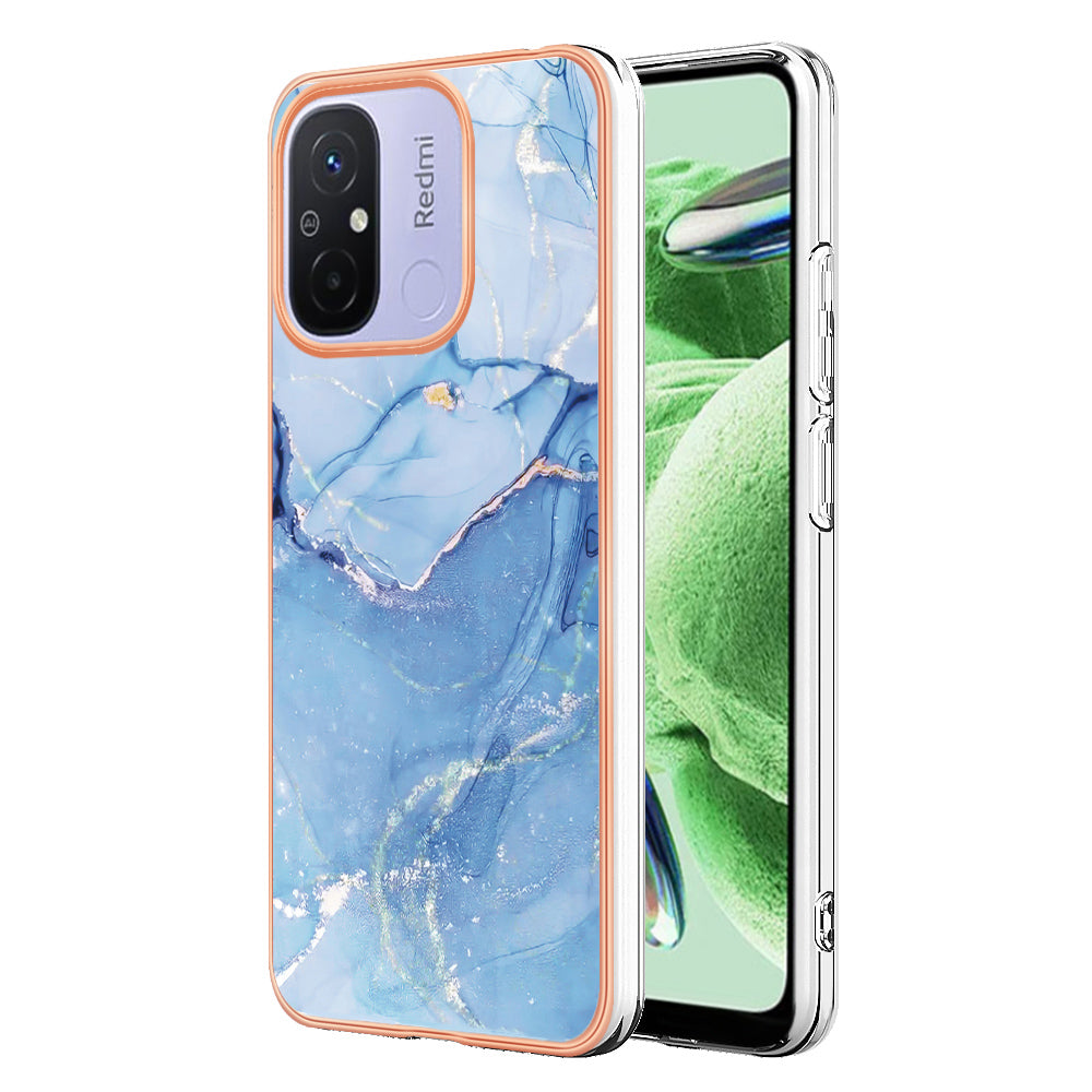 For Xiaomi Redmi 12C 4G / 11A 4G YB IMD Series-16 Style E Phone Case 2.0mm Electroplating IMD Marble Pattern TPU Cover