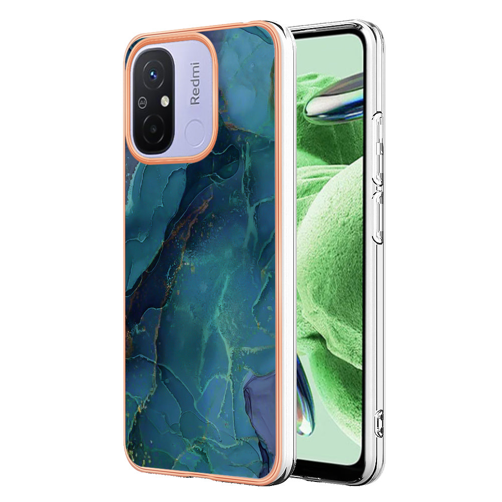 For Xiaomi Redmi 12C 4G / 11A 4G YB IMD Series-16 Style E Phone Case 2.0mm Electroplating IMD Marble Pattern TPU Cover