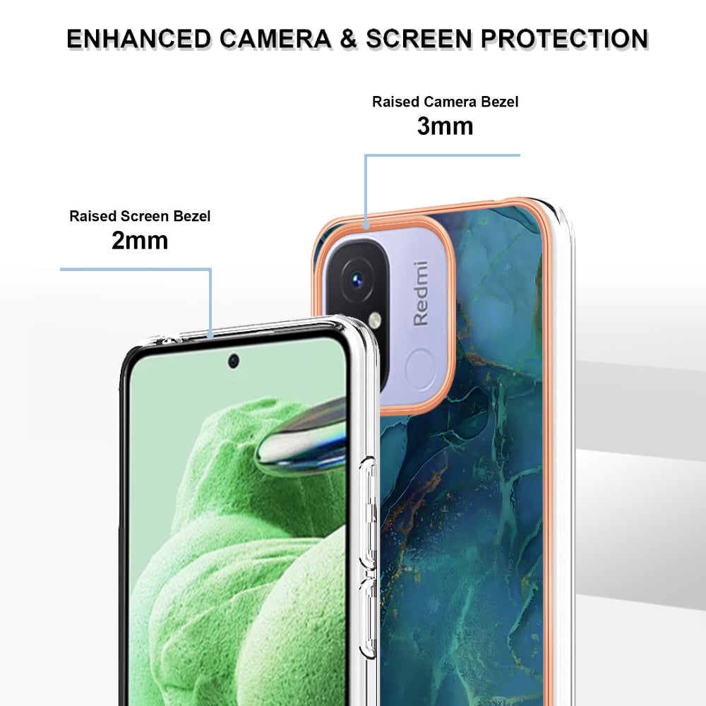 For Xiaomi Redmi 12C 4G / 11A 4G YB IMD Series-16 Style E Phone Case 2.0mm Electroplating IMD Marble Pattern TPU Cover