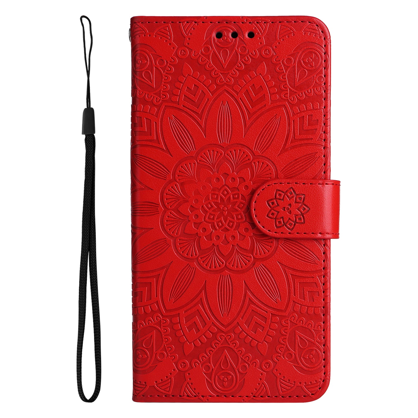 For Samsung Galaxy M14 5G Sunflower Imprinted Phone Wallet Case PU Leather Stand Cover with Strap