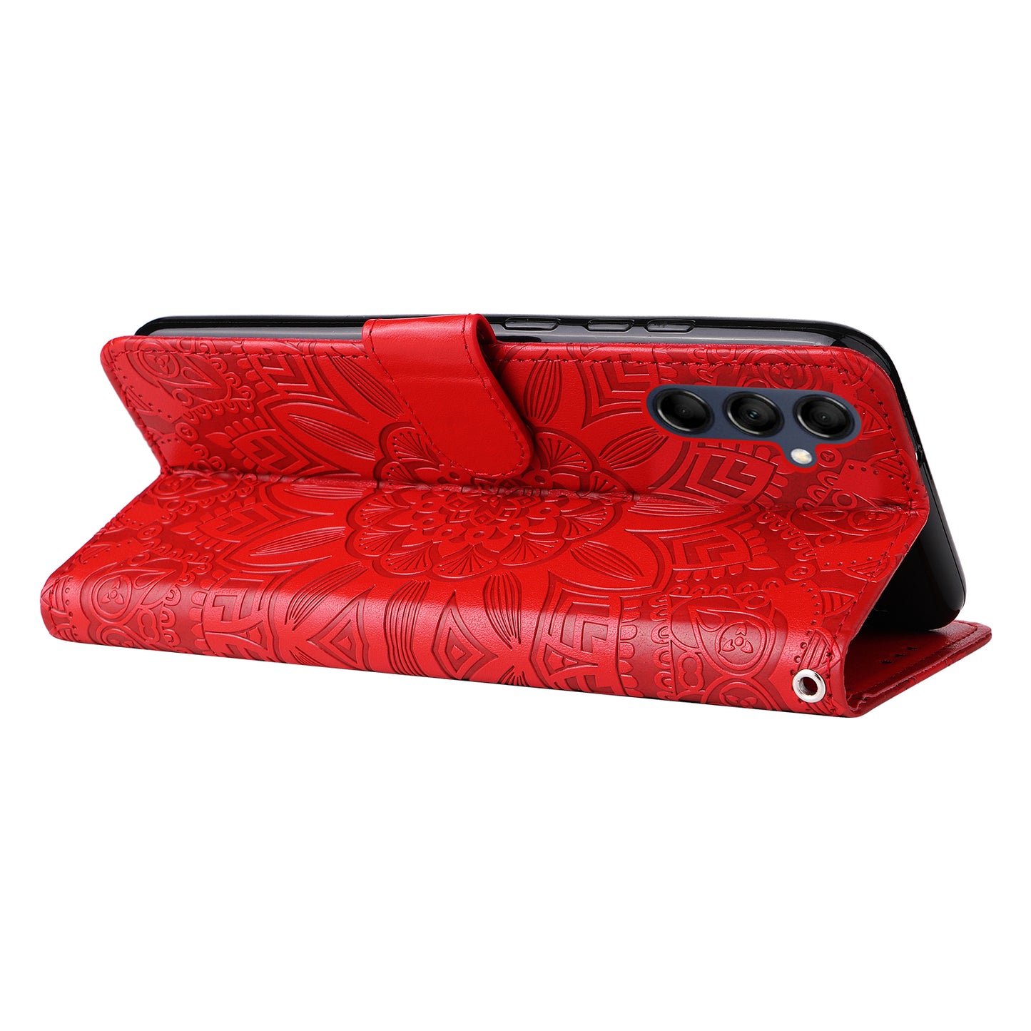 For Samsung Galaxy M14 5G Sunflower Imprinted Phone Wallet Case PU Leather Stand Cover with Strap