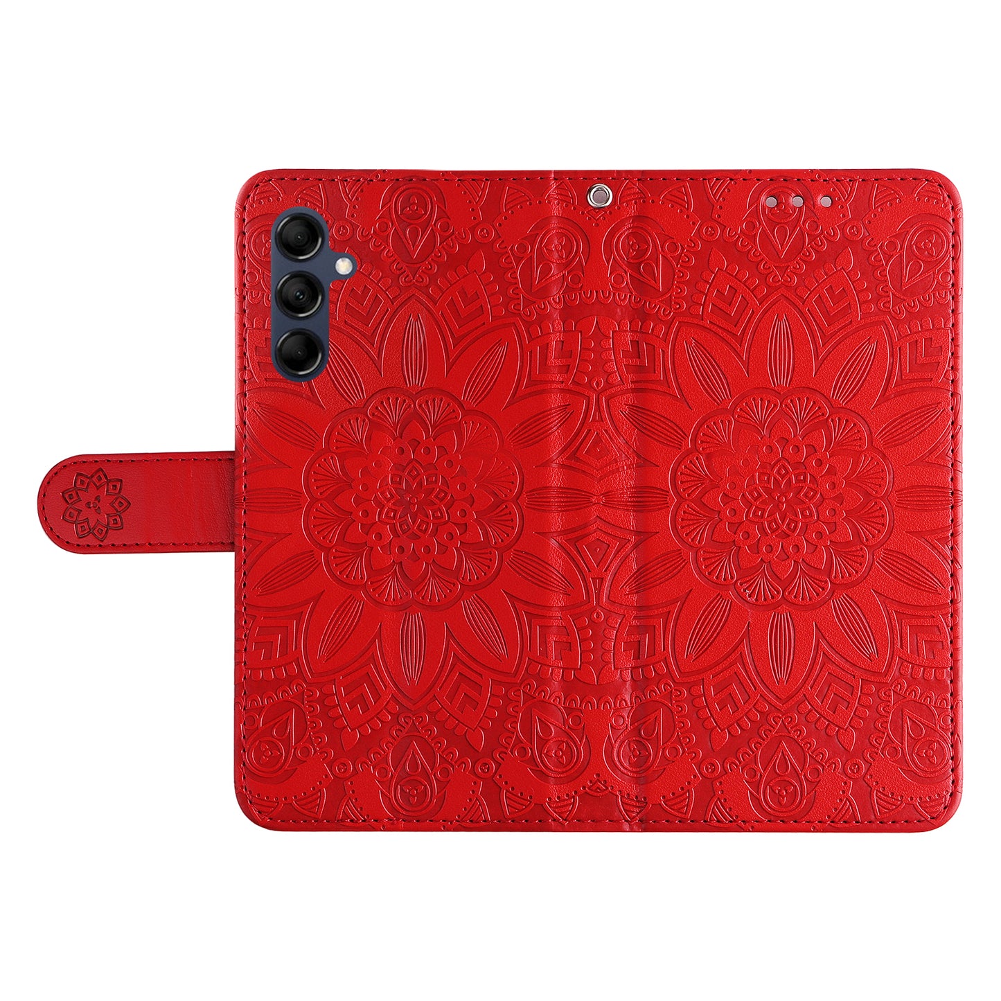 For Samsung Galaxy M14 5G Sunflower Imprinted Phone Wallet Case PU Leather Stand Cover with Strap