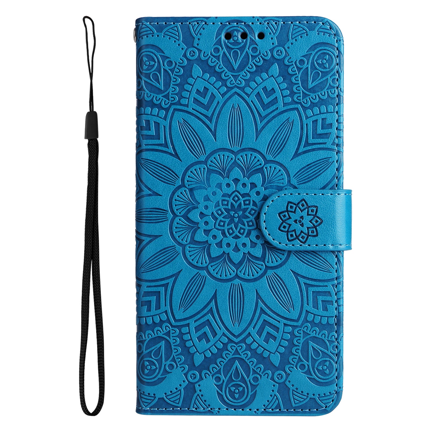 For Samsung Galaxy M14 5G Sunflower Imprinted Phone Wallet Case PU Leather Stand Cover with Strap