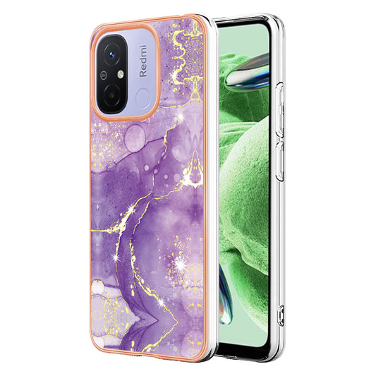 YB IMD Series-2 IMD TPU Case for Xiaomi Redmi 11A 4G / 12C 4G Electroplating Anti-scratch Marble Pattern Cover