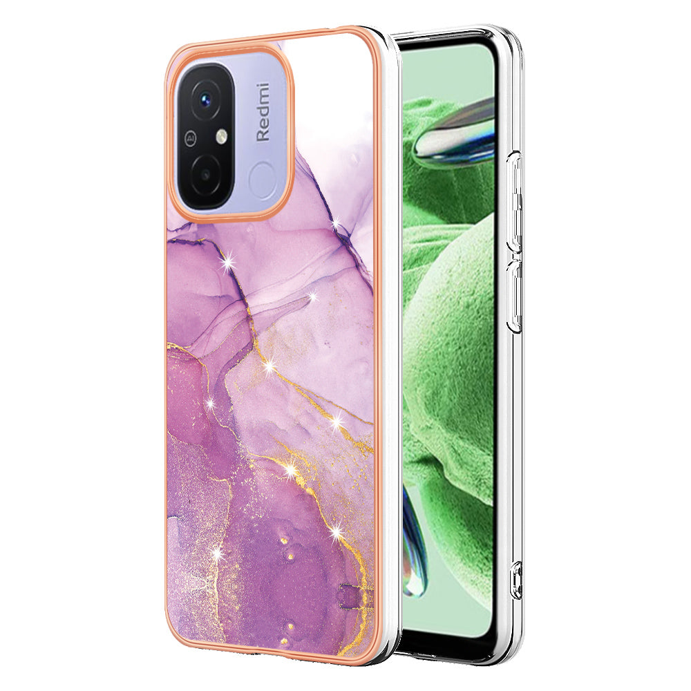 YB IMD Series-2 IMD TPU Case for Xiaomi Redmi 11A 4G / 12C 4G Electroplating Anti-scratch Marble Pattern Cover