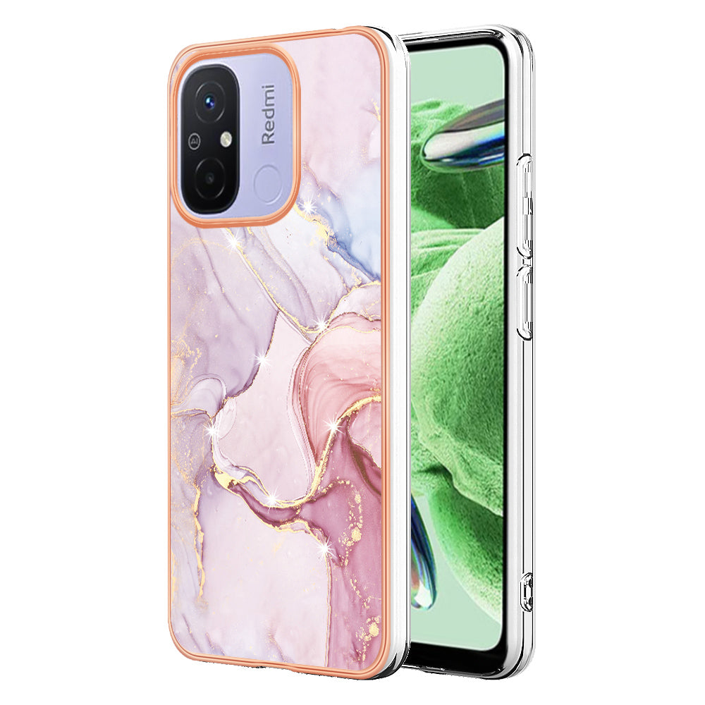 YB IMD Series-2 IMD TPU Case for Xiaomi Redmi 11A 4G / 12C 4G Electroplating Anti-scratch Marble Pattern Cover