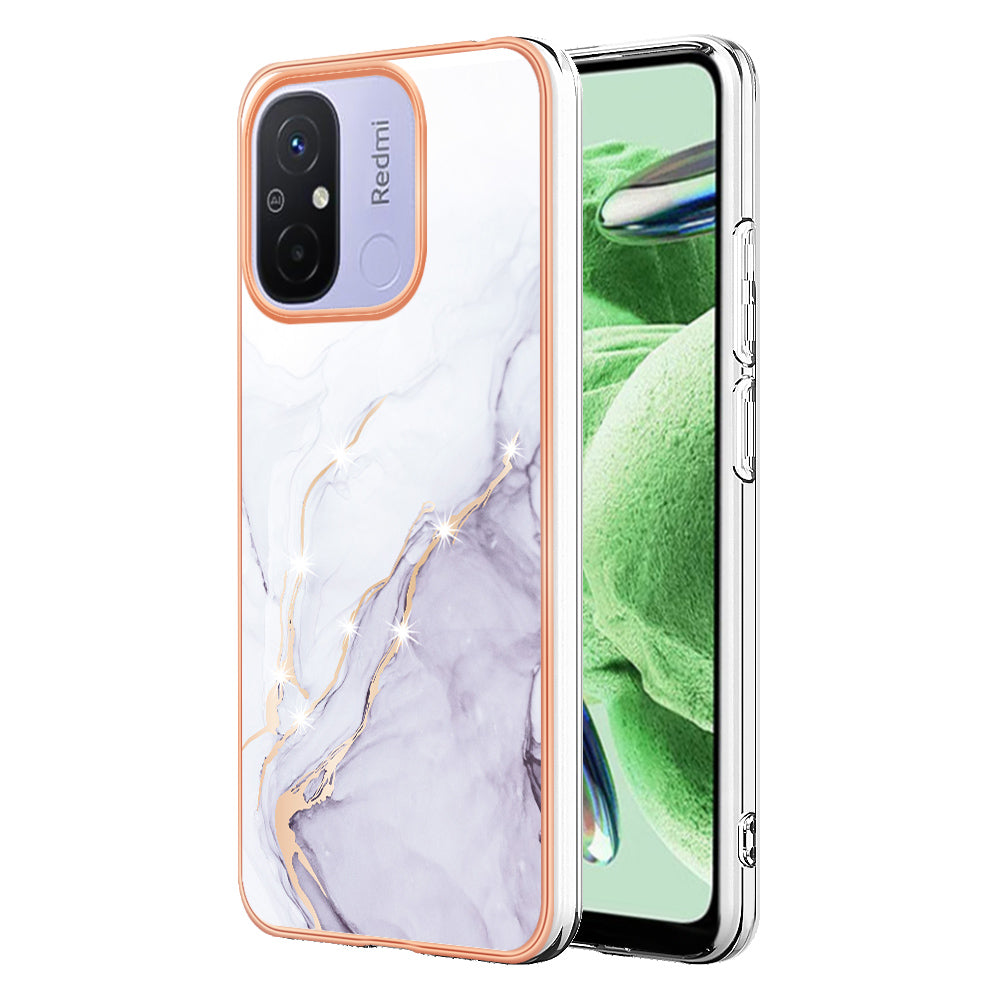 YB IMD Series-2 IMD TPU Case for Xiaomi Redmi 11A 4G / 12C 4G Electroplating Anti-scratch Marble Pattern Cover