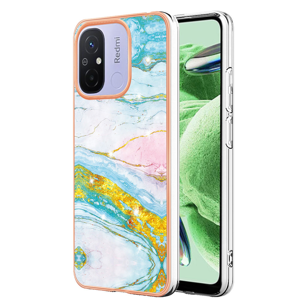 YB IMD Series-2 IMD TPU Case for Xiaomi Redmi 11A 4G / 12C 4G Electroplating Anti-scratch Marble Pattern Cover