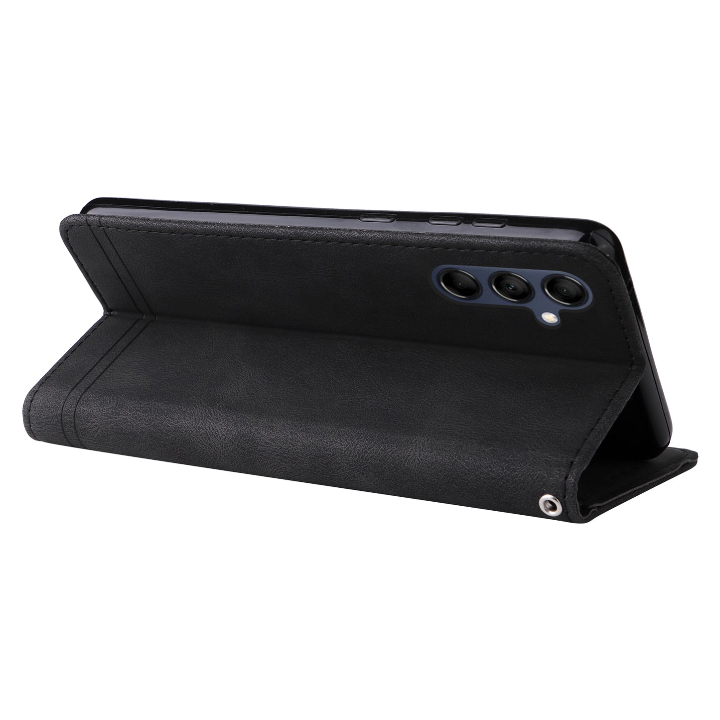 PU Leather Case for Samsung Galaxy M14 5G Skin-touch Imprinted Lines Wallet Stand Phone Cover