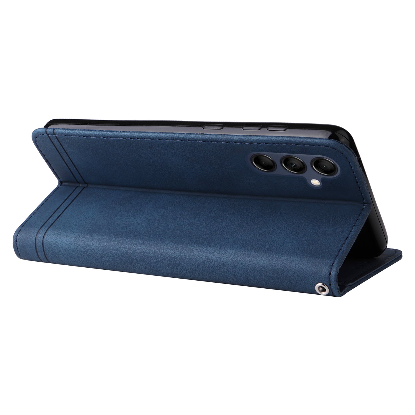 PU Leather Case for Samsung Galaxy M14 5G Skin-touch Imprinted Lines Wallet Stand Phone Cover