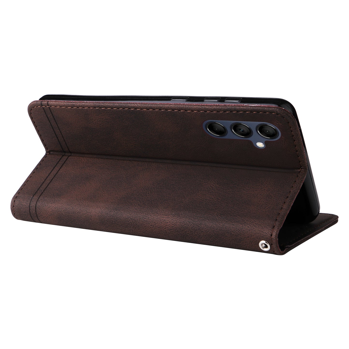 PU Leather Case for Samsung Galaxy M14 5G Skin-touch Imprinted Lines Wallet Stand Phone Cover