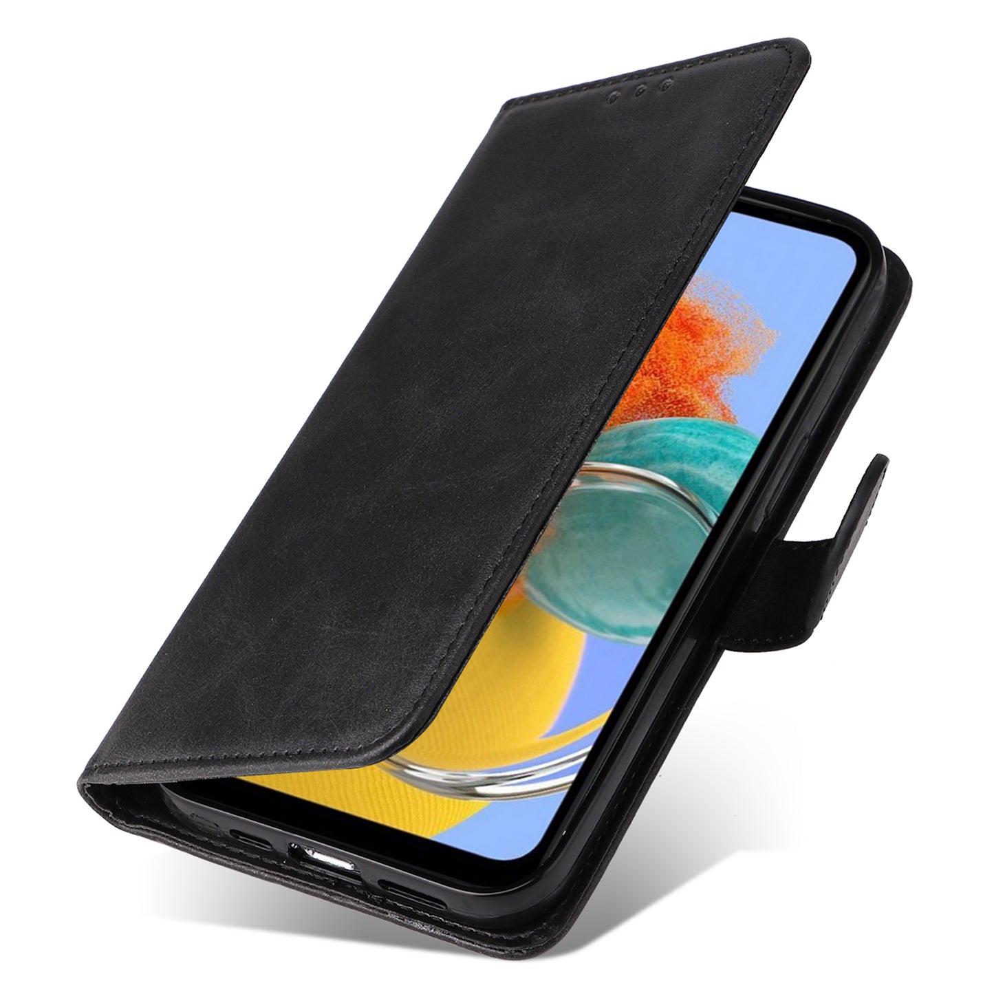 For Samsung Galaxy M14 5G Anti-Dust Phone Shell Calf Texture Stand Phone Case Leather Phone Cover with Strap