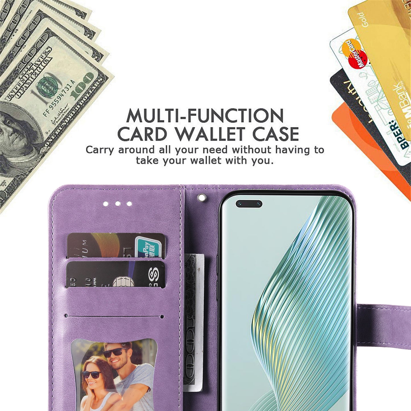 For Honor Magic5 Pro Flower Imprinting Phone Leather Case Stand Wallet Shockproof Phone Cover