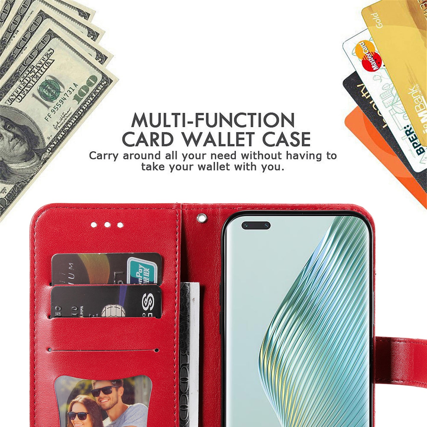 For Honor Magic5 Pro Flower Imprinting Phone Leather Case Stand Wallet Shockproof Phone Cover