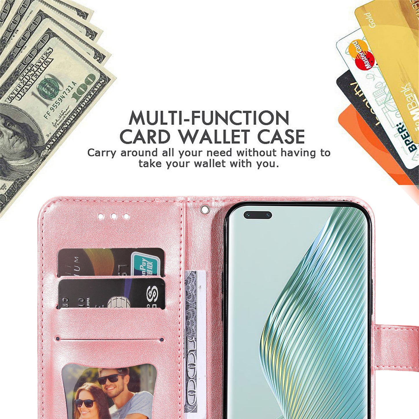 For Honor Magic5 Pro Flower Imprinting Phone Leather Case Stand Wallet Shockproof Phone Cover