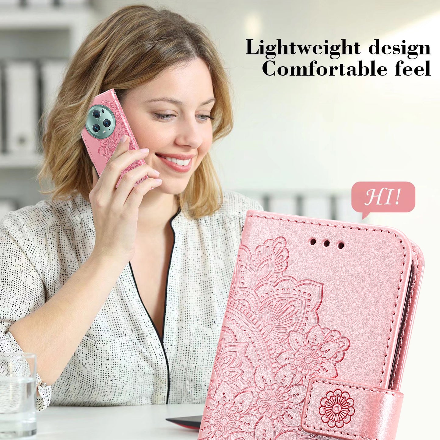For Honor Magic5 Pro Flower Imprinting Phone Leather Case Stand Wallet Shockproof Phone Cover