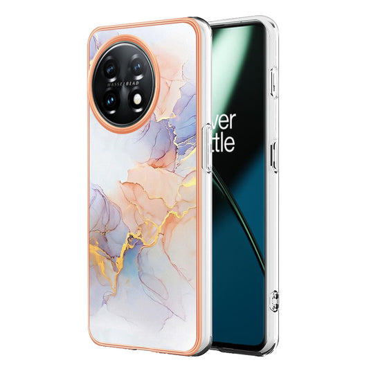 YB IMD Series-1 for OnePlus 11 5G Anti-Dust Phone Case Marble Floral Pattern Electroplating TPU IMD Cover