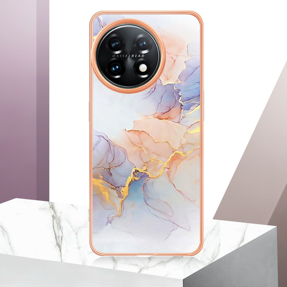 YB IMD Series-1 for OnePlus 11 5G Anti-Dust Phone Case Marble Floral Pattern Electroplating TPU IMD Cover