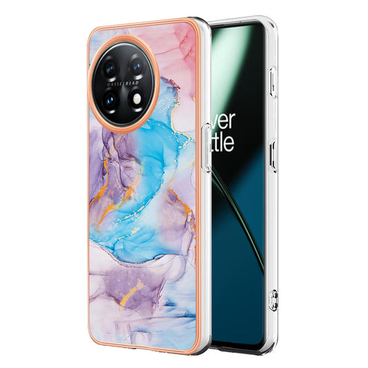 YB IMD Series-1 for OnePlus 11 5G Anti-Dust Phone Case Marble Floral Pattern Electroplating TPU IMD Cover