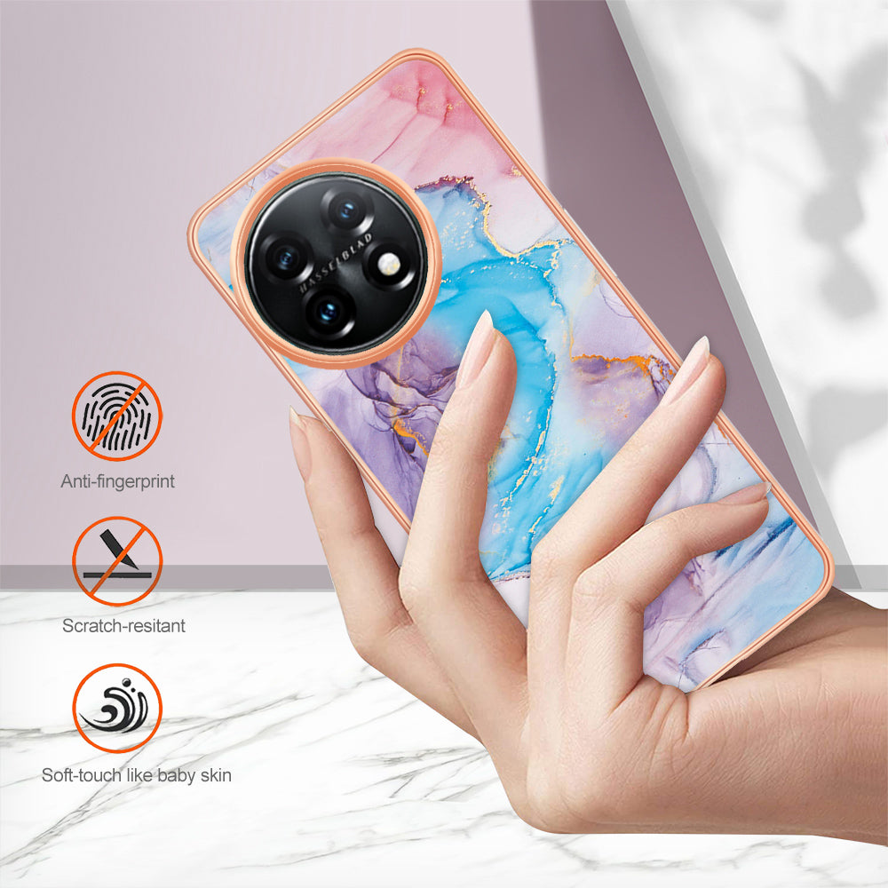 YB IMD Series-1 for OnePlus 11 5G Anti-Dust Phone Case Marble Floral Pattern Electroplating TPU IMD Cover