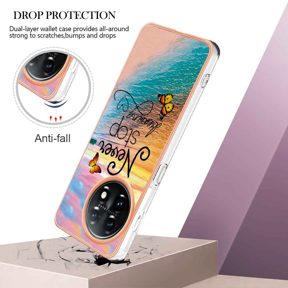 YB IMD Series-1 for OnePlus 11 5G Anti-Dust Phone Case Marble Floral Pattern Electroplating TPU IMD Cover