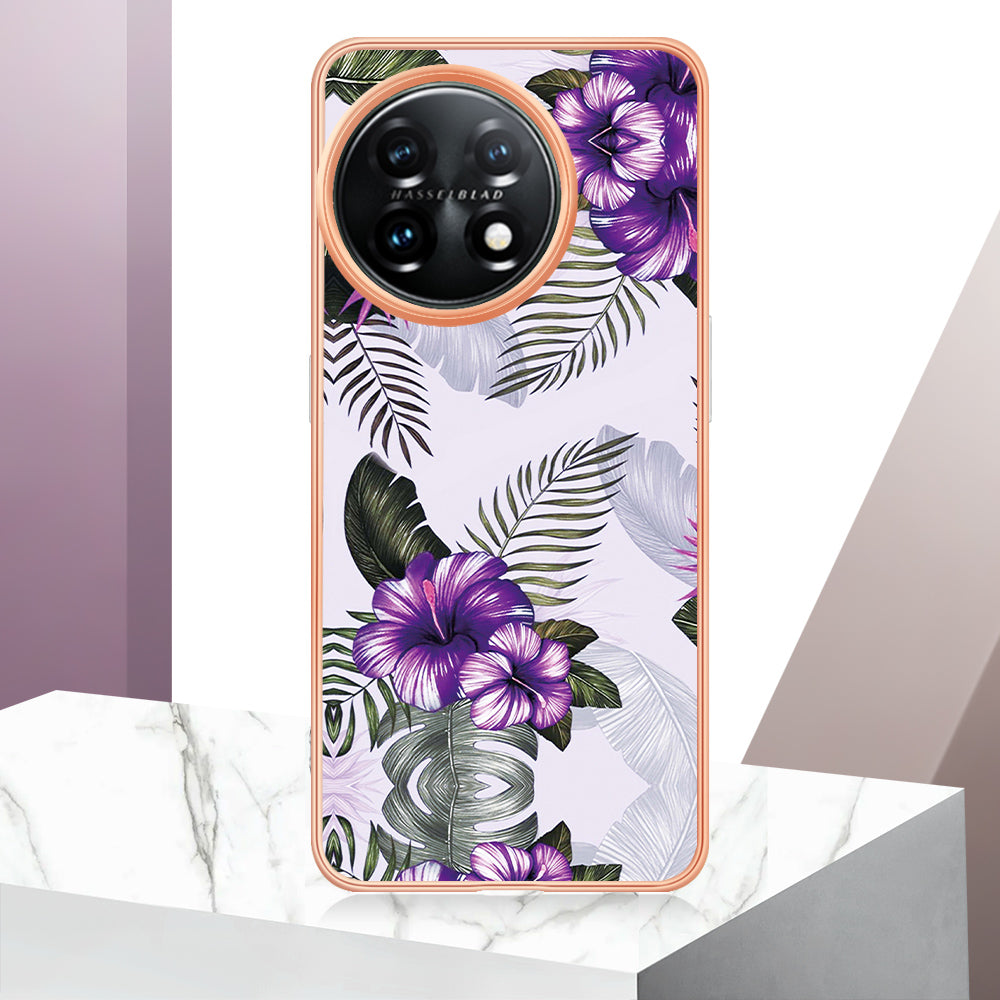 YB IMD Series-1 for OnePlus 11 5G Anti-Dust Phone Case Marble Floral Pattern Electroplating TPU IMD Cover