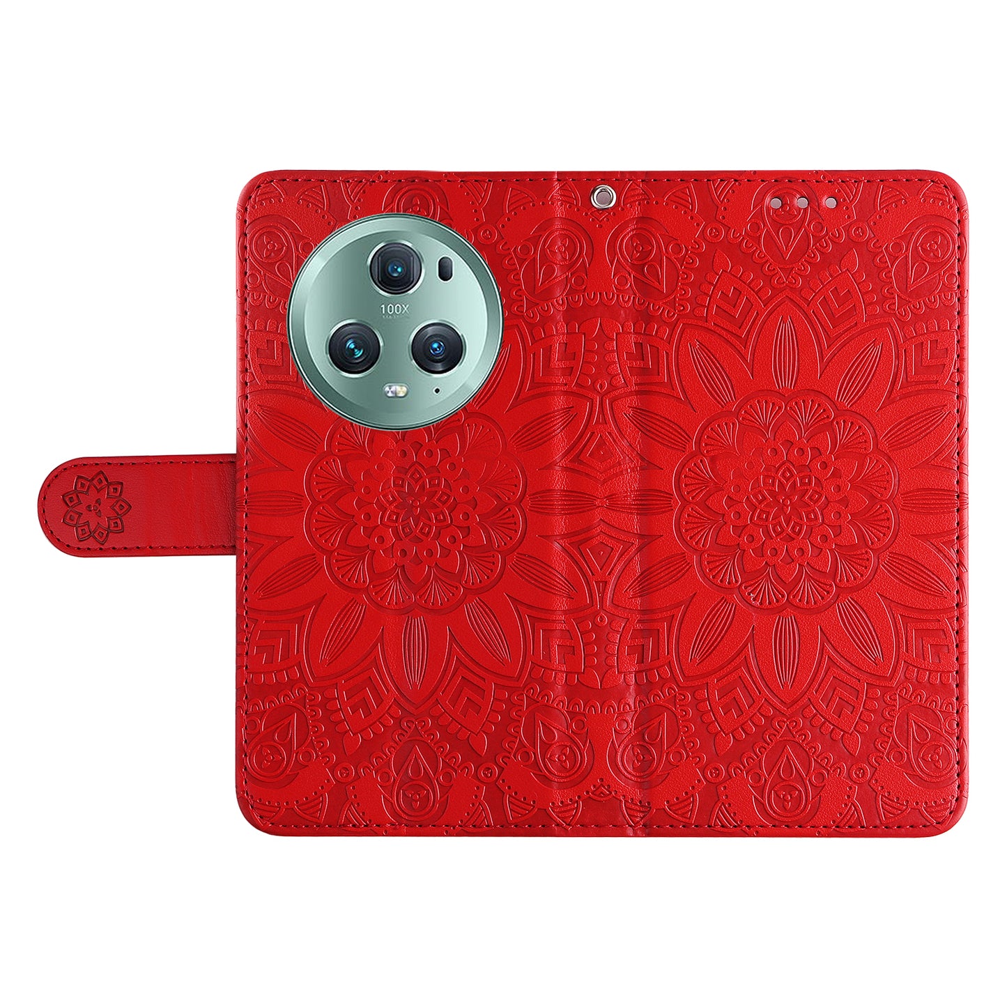 PU Leather Stand Cover for Honor Magic5 Pro Sunflower Imprinted Phone Wallet Case with Strap