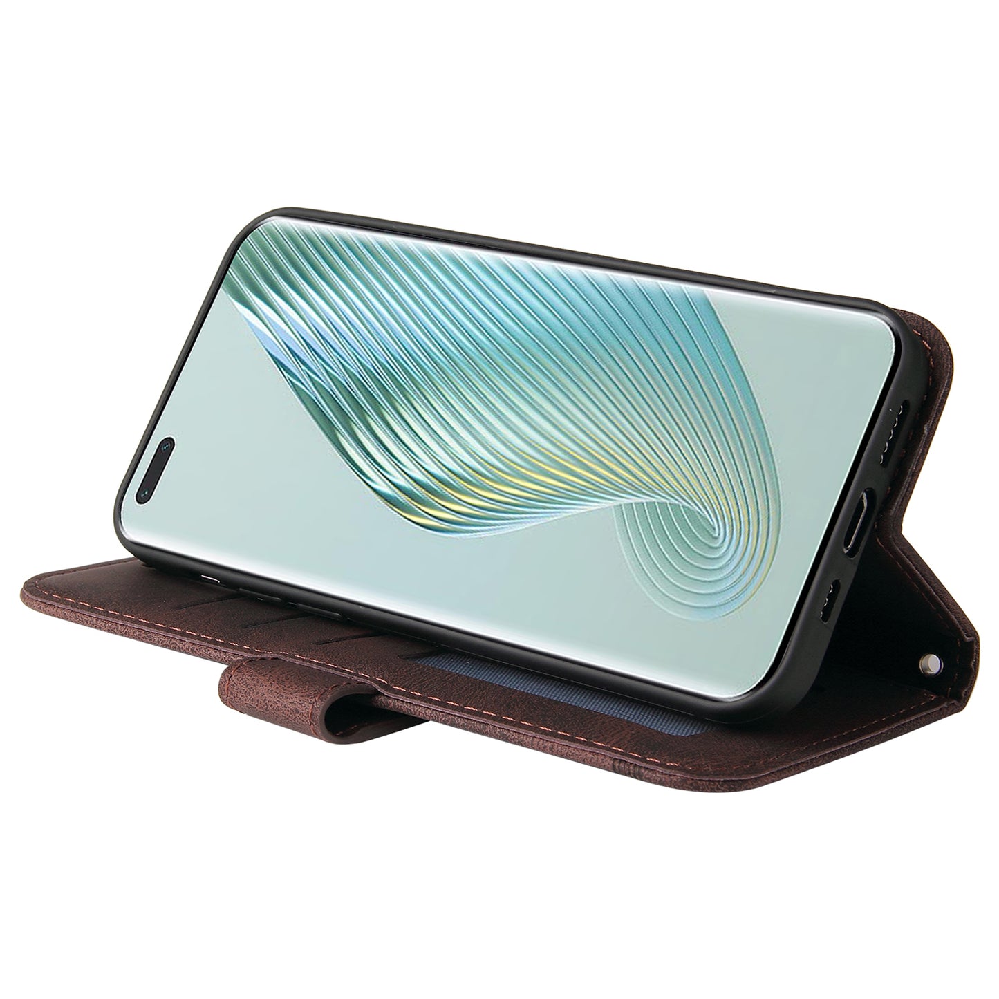 Phone Cover for Honor Magic5 Pro Skin-touch Leather Case Imprinted Lines Wallet Stand Shell