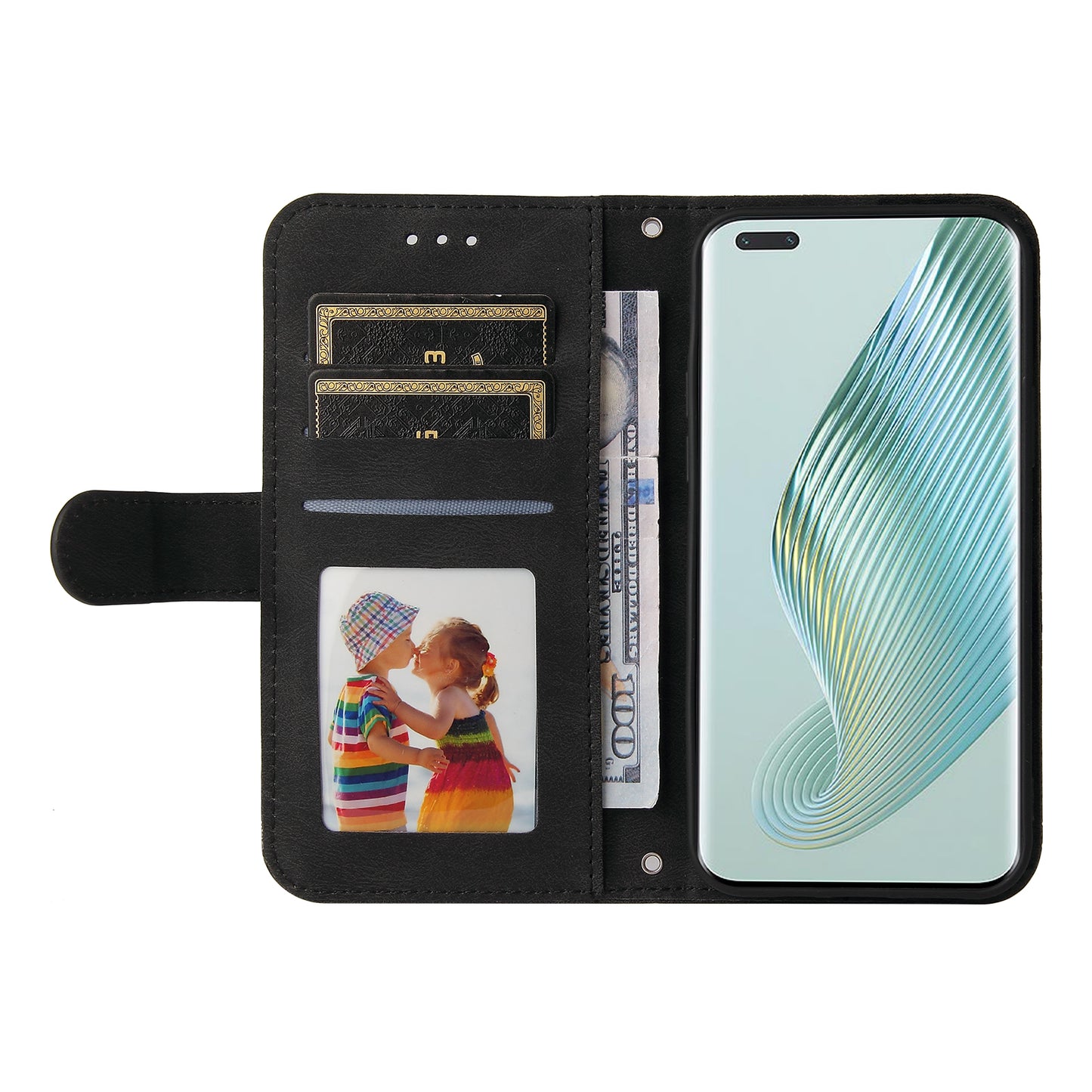 Phone Cover for Honor Magic5 Pro Skin-touch Leather Case Imprinted Lines Wallet Stand Shell