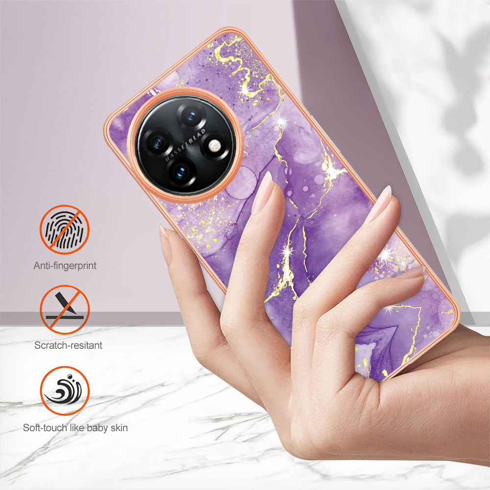 For OnePlus 11 5G YB IMD Series-2 Marble Pattern IMD TPU Case Electroplating Cell Phone Shell