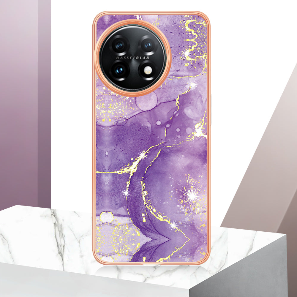 For OnePlus 11 5G YB IMD Series-2 Marble Pattern IMD TPU Case Electroplating Cell Phone Shell